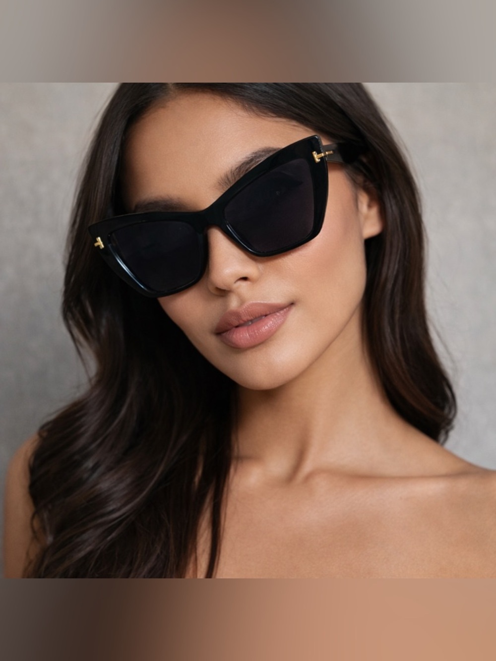 Black Cat-Eye Sunglasses with Gold Accent NIB